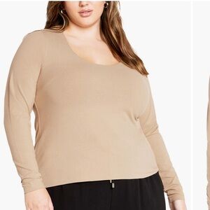 City Chic Long Sleeve Scoop Neck Shirt - Latte